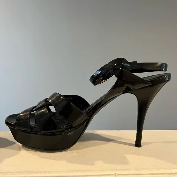 Yves Saint Laurent Black Patent Tribute Sandals - Picture 7 of 8
